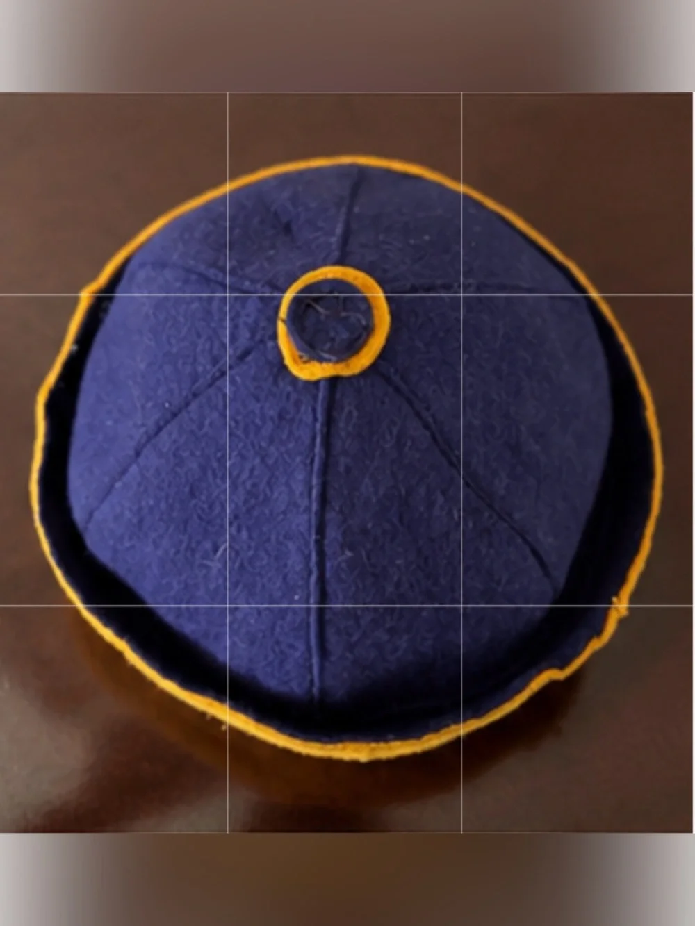 Vintage Collegiate Dink Beanie Cap Navy Blue Mustard Yellow Wool Felt Small